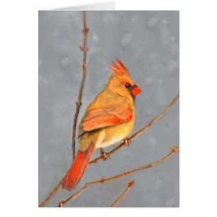 Cardinal on Branch Painting - Original Bird Art Cards