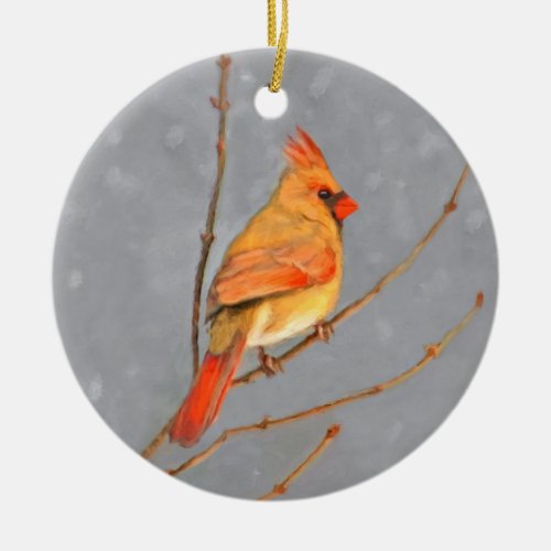 Cardinal on Branch Painting _ Original Bird Art Ceramic Ornament