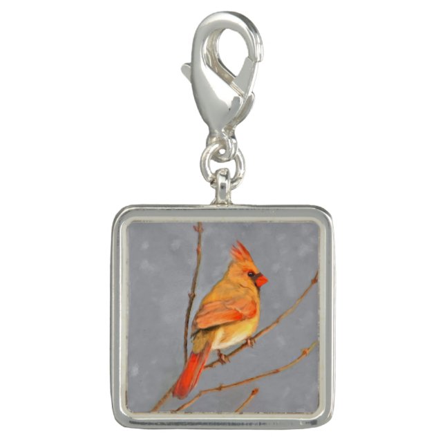 Cardinal on Branch Painting - Original Bird Art Charm (Front)