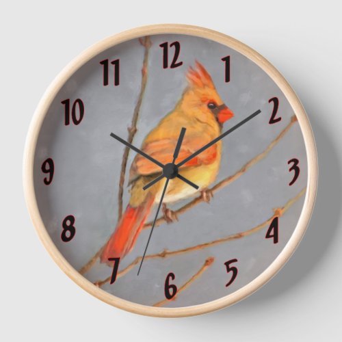 Cardinal on Branch Painting _ Original Bird Art Clock