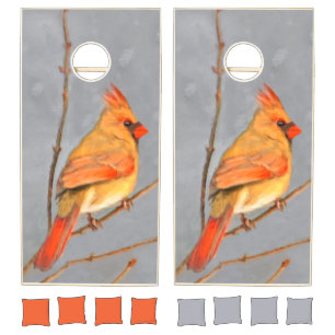 Cardinal on Branch Painting - Original Bird Art Cornhole Set