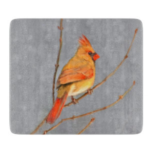 Cardinal on Branch Painting - Original Bird Art Cutting Board