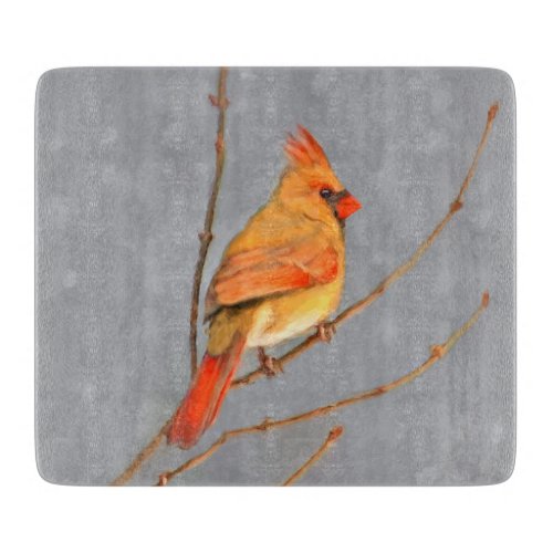 Cardinal on Branch Painting _ Original Bird Art Cutting Board