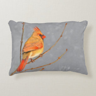 Cardinal on Branch Painting - Original Bird Art Decorative Pillow