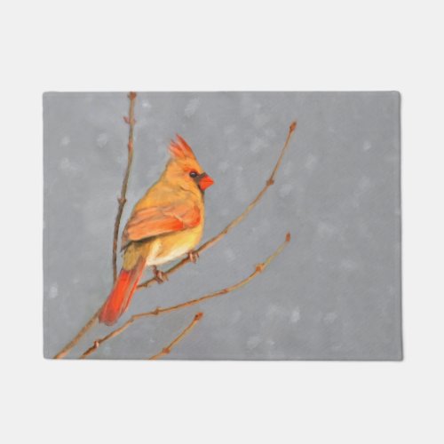 Cardinal on Branch Painting _ Original Bird Art Doormat