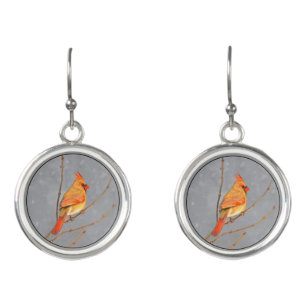 Cardinal on Branch Painting - Original Bird Art Earrings