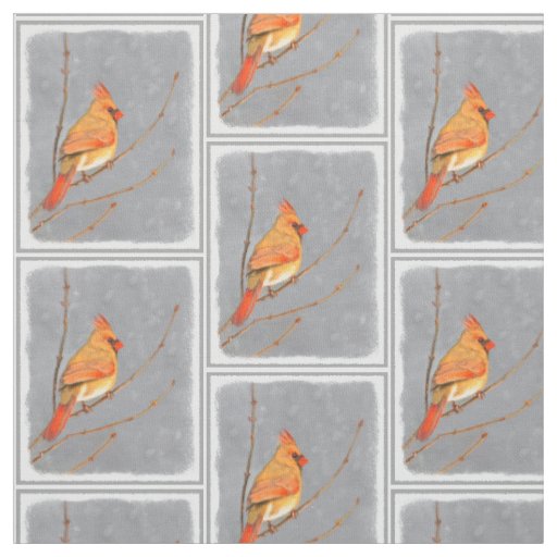 Cardinal on Branch Painting - Original Bird Art Fabric