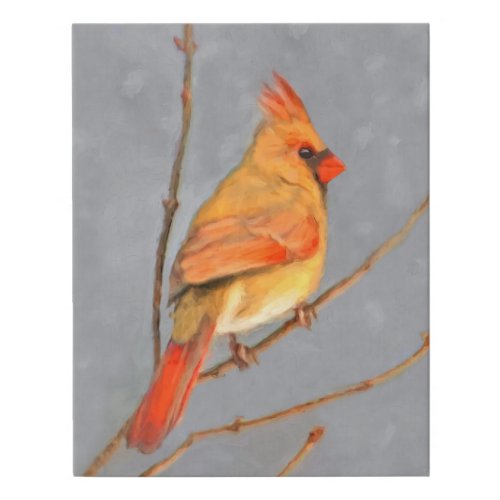 Cardinal on Branch Painting _ Original Bird Art Faux Canvas Print
