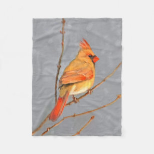 Male Cardinal Bird Fleece Blanket