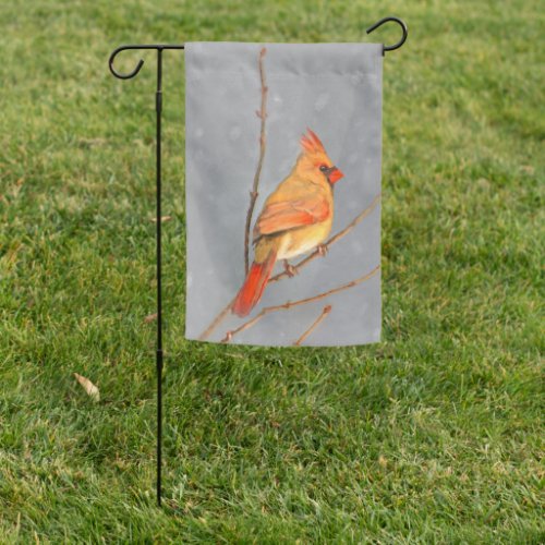 Cardinal on Branch Painting _ Original Bird Art Garden Flag