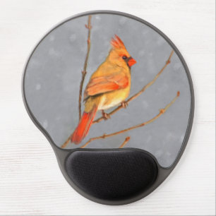Cardinal on Branch Painting - Original Bird Art Gel Mouse Pad