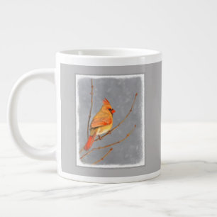 Cardinal on Branch Painting - Original Bird Art Giant Coffee Mug