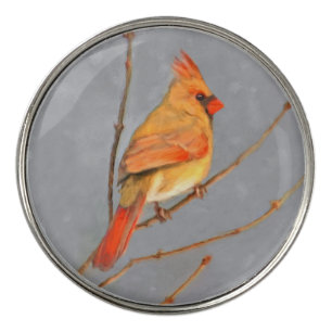 Cardinal on Branch Painting - Original Bird Art Golf Ball Marker