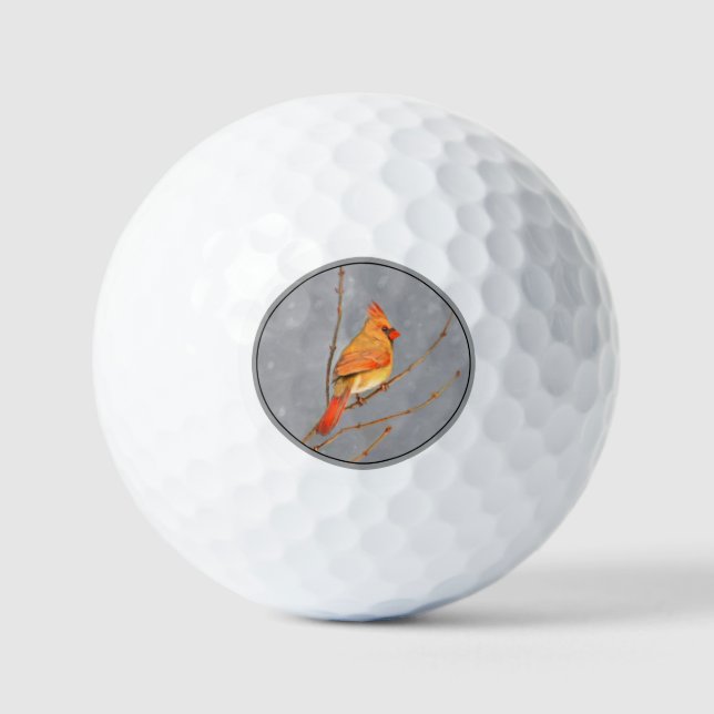 Cardinal on Branch Painting - Original Bird Art Golf Balls (Front)