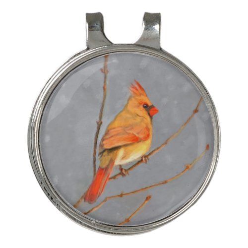 Cardinal on Branch Painting _ Original Bird Art Golf Hat Clip