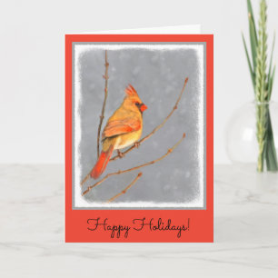 Cardinal on Branch Painting - Original Bird Art Holiday Card