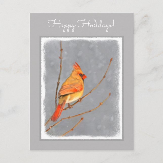Cardinal on Branch Painting - Original Bird Art Holiday Postcard (Front)