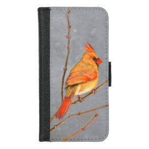 Cardinal on Branch Painting - Original Bird Art iPhone 8/7 Wallet Case