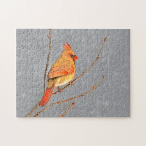 Cardinal on Branch Painting _ Original Bird Art Jigsaw Puzzle
