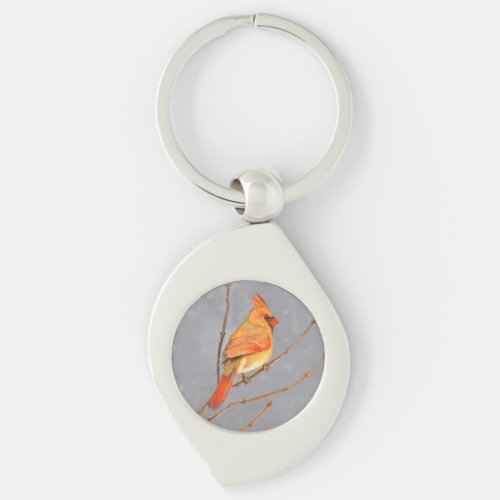 Cardinal on Branch Painting _ Original Bird Art Keychain