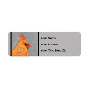 Cardinal on Branch Painting - Original Bird Art Label