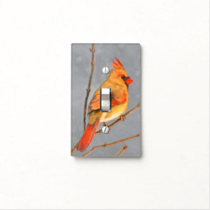 Cardinal on Branch Painting - Original Bird Art Light Switch Cover