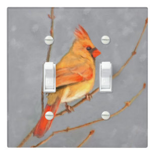 Cardinal on Branch Painting - Original Bird Art Light Switch Cover