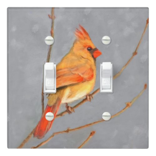 Cardinal on Branch Painting _ Original Bird Art Light Switch Cover