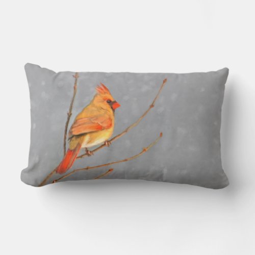 Cardinal on Branch Painting _ Original Bird Art Lumbar Pillow