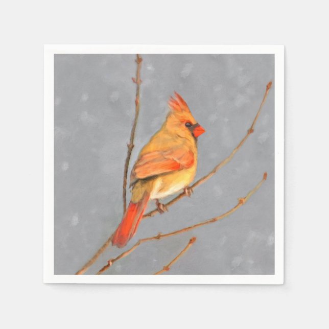 Cardinal on Branch Painting - Original Bird Art Napkins (Front)