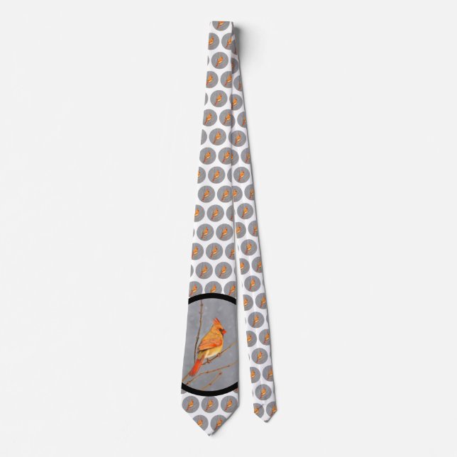 Cardinal on Branch Painting - Original Bird Art Neck Tie (Front)