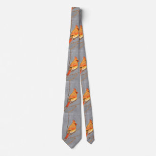Cardinal on Branch Painting - Original Bird Art Neck Tie