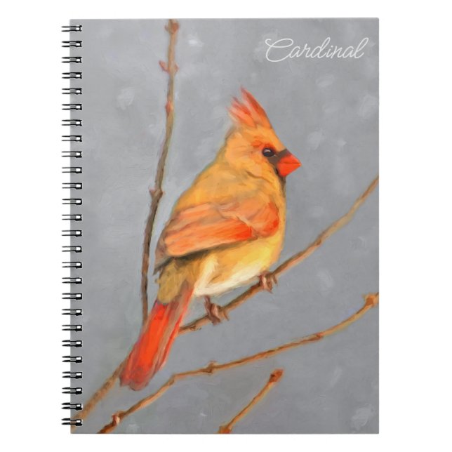 Cardinal on Branch Painting - Original Bird Art Notebook (Front)