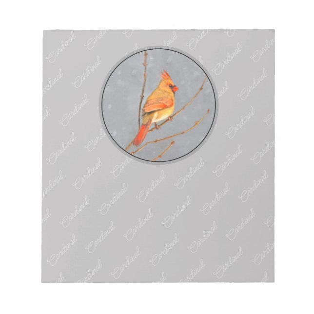 Cardinal on Branch Painting - Original Bird Art Notepad (Front)