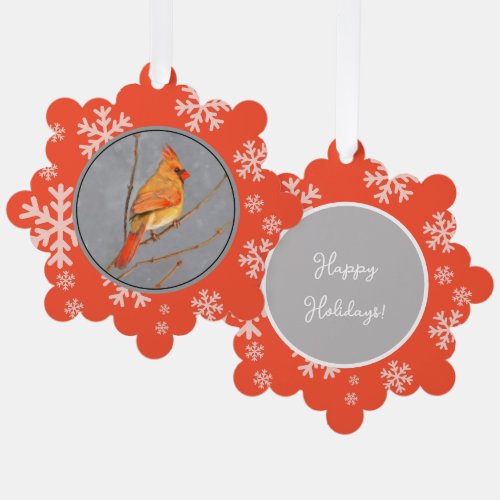 Cardinal on Branch Painting _ Original Bird Art Ornament Card