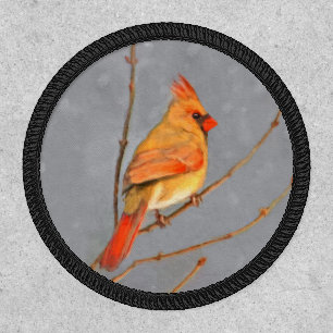 Cardinal on Branch Painting - Original Bird Art Patch