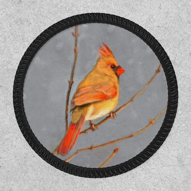 Cardinal on Branch Painting - Original Bird Art Patch (Front)