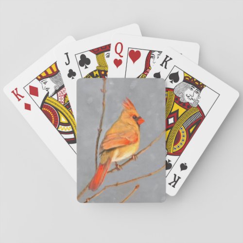 Cardinal on Branch Painting _ Original Bird Art Playing Cards