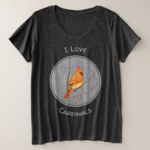 Cardinal on Branch Painting - Original Bird Art Plus Size T-Shirt