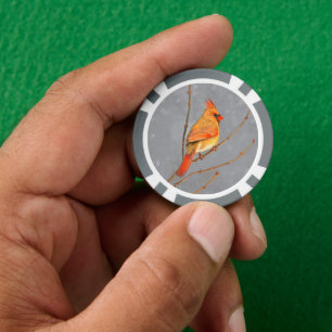 Cardinal on Branch Painting - Original Bird Art Poker Chips