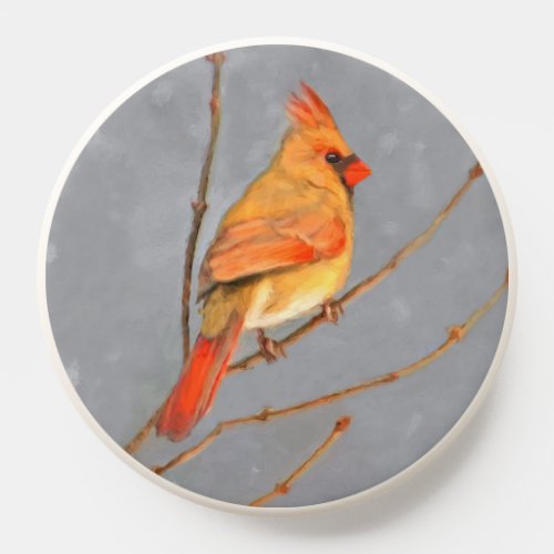 Cardinal on Branch Painting _ Original Bird Art PopSocket