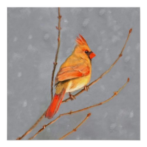 Cardinal on Branch Painting _ Original Bird Art Poster