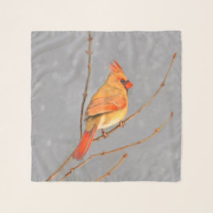 Cardinal on Branch Painting - Original Bird Art Scarf