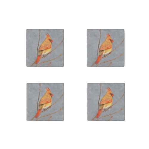 Cardinal on Branch Painting _ Original Bird Art Stone Magnet