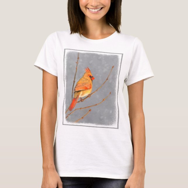 Cardinal on Branch Painting - Original Bird Art T-Shirt (Front)