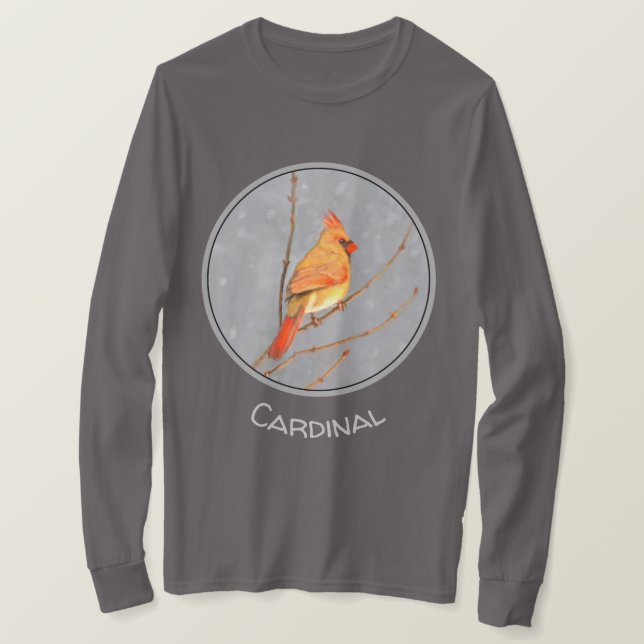 Cardinal on Branch Painting - Original Bird Art T-Shirt (Design Front)