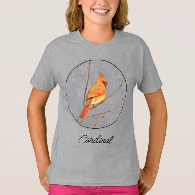 Cardinal on Branch Painting - Original Bird Art T- T-Shirt (Front)