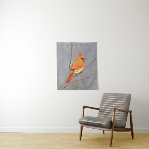 Cardinal on Branch Painting _ Original Bird Art Tapestry