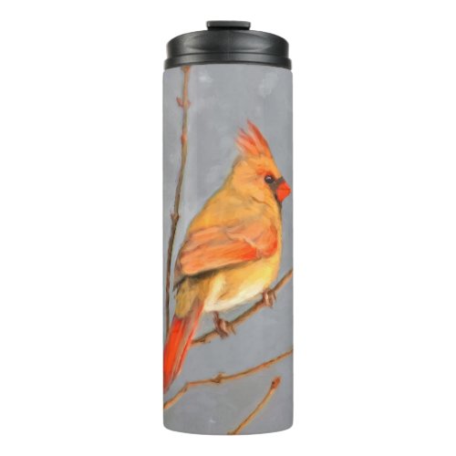 Cardinal on Branch Painting _ Original Bird Art Thermal Tumbler