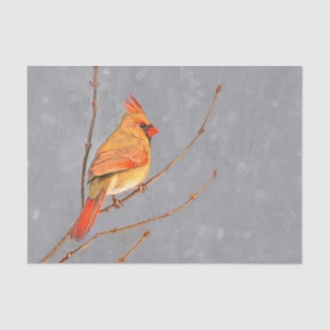 Cardinal on Branch Painting - Original Bird Art Tissue Paper (Front)